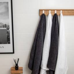 Towel Hanger - Solid Oak Wood Block Bathroom Accessories Black Or White Hangers- Wall-Mounted Shelf With Hangers Rustic Bathroom - thumbnail 3