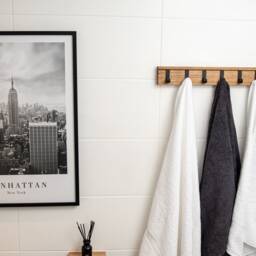 Towel Hanger - Solid Oak Wood Block Bathroom Accessories Black Or White Hangers- Wall-Mounted Shelf With Hangers Rustic Bathroom - thumbnail 2