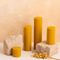 Handrolled Beeswax Candle - Small 5cm Honeycomb Pillar Christmas Eco Gift - thumbnail 2