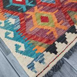 Tribal Runner Rug, Handmade Artisan Afghan Turkish Scandinavian Navajo Bohemian Flatweave Wool Kilim Rug 302x79 cm - thumbnail 3