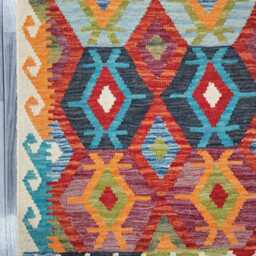 Tribal Runner Rug, Handmade Artisan Afghan Turkish Scandinavian Navajo Bohemian Flatweave Wool Kilim Rug 302x79 cm - thumbnail 2