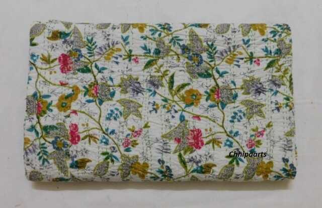 Floral Kantha Quilt Throw, Reversible Cotton Bedcover - image 1