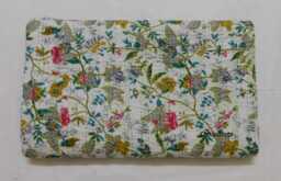 Floral Kantha Quilt Throw, Reversible Cotton Bedcover - thumbnail 1