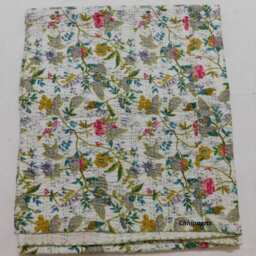 Floral Kantha Quilt Throw, Reversible Cotton Bedcover - thumbnail 2
