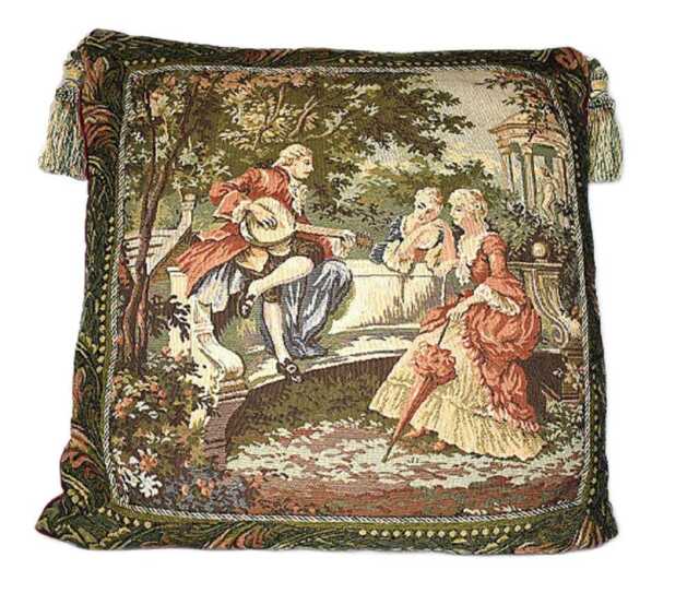 Belgian French Tapestry Pillow With Tassels in Red Gold Green For Sofa Living Room - image 1