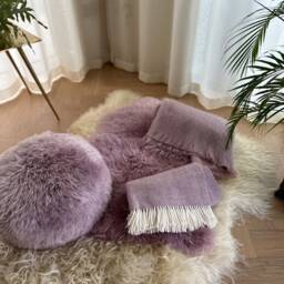 Dusky Mauve , Dusky Lilac Set Sheepskin Rug, Pouffe & Mohair Blanket Accessories - thumbnail 3