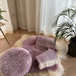 Dusky Mauve , Dusky Lilac Set Sheepskin Rug, Pouffe & Mohair Blanket Accessories - thumbnail 2