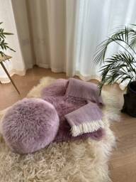 Dusky Mauve , Dusky Lilac Set Sheepskin Rug, Pouffe & Mohair Blanket Accessories - thumbnail 1