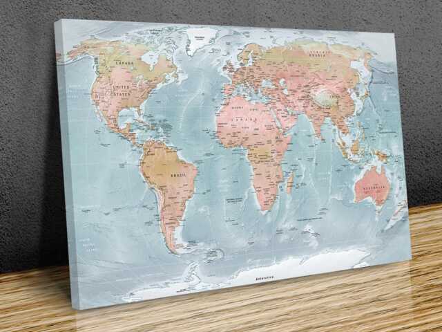 World Map High-Resolution Detailed Wall Art, Hangings, Home Decor, Mounted Canvas Print Ready To Hang - image 1