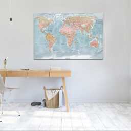 World Map High-Resolution Detailed Wall Art, Hangings, Home Decor, Mounted Canvas Print Ready To Hang - thumbnail 3