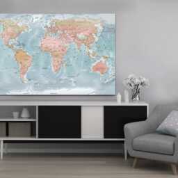 World Map High-Resolution Detailed Wall Art, Hangings, Home Decor, Mounted Canvas Print Ready To Hang - thumbnail 2