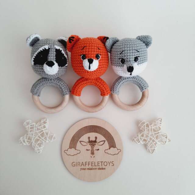 Crochet Woodland Animal Baby Rattle Bear, Fox, Wolf, Deer - image 1