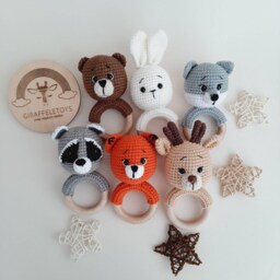 Crochet Woodland Animal Baby Rattle Bear, Fox, Wolf, Deer - thumbnail 3