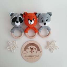 Crochet Woodland Animal Baby Rattle Bear, Fox, Wolf, Deer - thumbnail 1