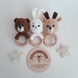 Crochet Woodland Animal Baby Rattle Bear, Fox, Wolf, Deer - thumbnail 2