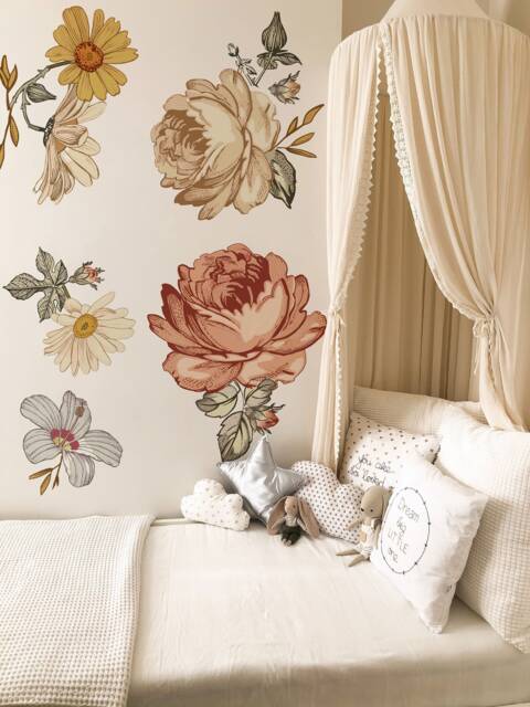 Soft Nursery Floral Wall Decal Sticker For Kids Vintage Peony Flower - image 1