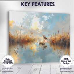 Watercolour Sparrow Wetland Reflection Landscape Soft Blue Sky Canvas Wall Art Print Decor Picture Ready To Hang - thumbnail 1