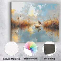 Watercolour Sparrow Wetland Reflection Landscape Soft Blue Sky Canvas Wall Art Print Decor Picture Ready To Hang - thumbnail 2