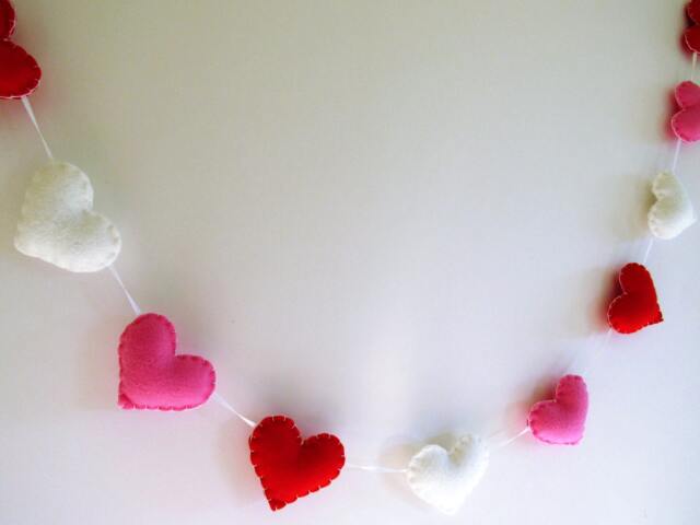 Valentine's Day/Nursery/ Baby Girl Felt Heart Garland Bunting Banner in Pink, Red, & White - image 1