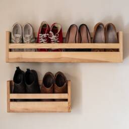 Wooden Shoe Rack For Small Hallways, Wall Mounted Storage, Shoe in English Ash, Made England - thumbnail 1