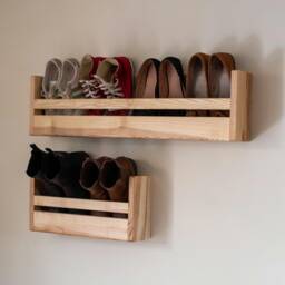 Wooden Shoe Rack For Small Hallways, Wall Mounted Storage, Shoe in English Ash, Made England - thumbnail 2
