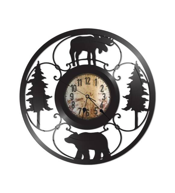 Free Shippingfree Shipping Moose-Deer-Cabin Vinyl Record Clock - image 1