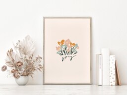 Bouquet Of Flowers, Gift For Friends, Hand Lettered Joy Print With Florals, Mothers Day Gift, Flowers Illustration, Wall Art For Her - thumbnail 1