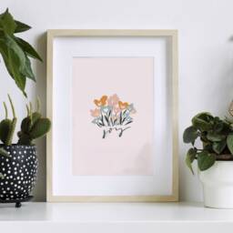 Bouquet Of Flowers, Gift For Friends, Hand Lettered Joy Print With Florals, Mothers Day Gift, Flowers Illustration, Wall Art For Her - thumbnail 3