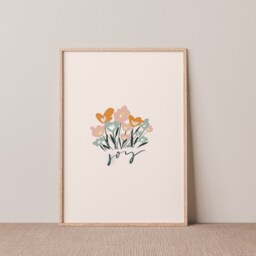 Bouquet Of Flowers, Gift For Friends, Hand Lettered Joy Print With Florals, Mothers Day Gift, Flowers Illustration, Wall Art For Her - thumbnail 2