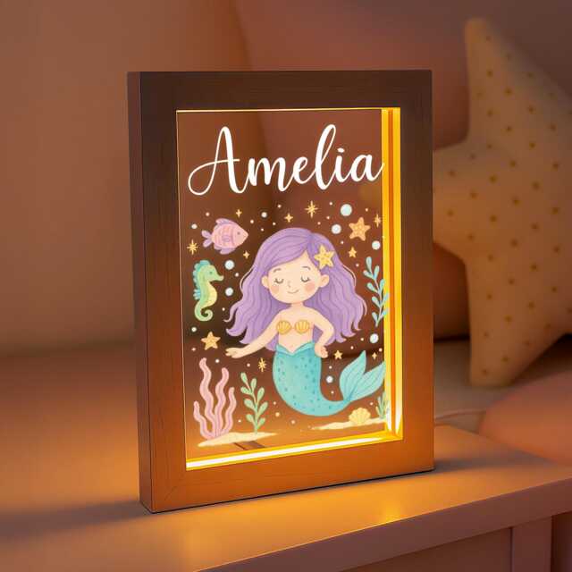 Personalised Led Mermaid Light Frame, Night Light, Girls Bedroom Lamp, Birthday Gift For Girl - image 1