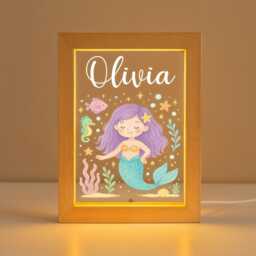 Personalised Led Mermaid Light Frame, Night Light, Girls Bedroom Lamp, Birthday Gift For Girl - thumbnail 2