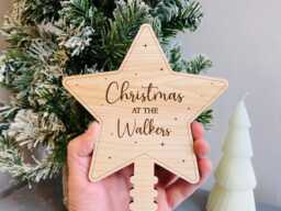 Personalised Christmas Tree Topper With Family Name, Star For Tree, Wooden Ornament