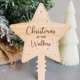 Personalised Christmas Tree Topper With Family Name, Star For Tree, Wooden Ornament - thumbnail 3