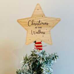 Personalised Christmas Tree Topper With Family Name, Star For Tree, Wooden Ornament - thumbnail 2