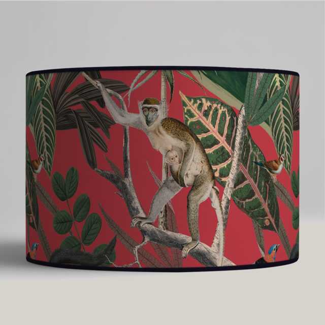 Lampshade For Table Lamp - Exotic Jungle Lampshade With Monkey & Bird Available As A Base Or Pendant - image 1