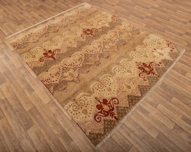 8x10 Beige Modern Wool Ikat Design Colorful Rug Handwoven #778 - image 1