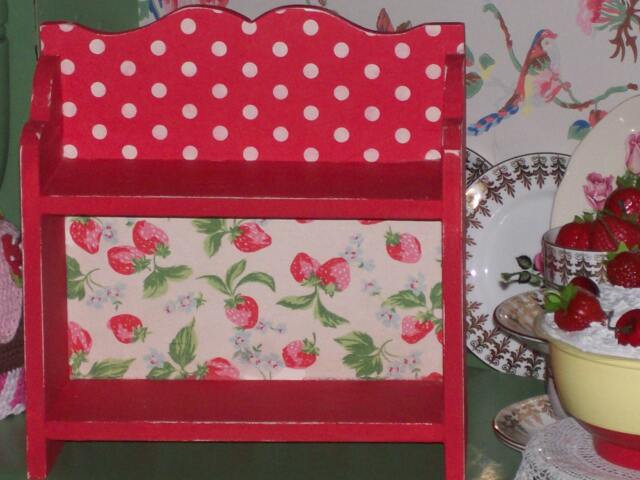 Handcrafted Wooden Shelf Unit Storage Wall Freestanding Cath Kidston Designs Vintage Home Shabby Chic Retro Unique Kitchen Strawberry Spot - image 1