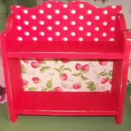 Handcrafted Wooden Shelf Unit Storage Wall Freestanding Cath Kidston Designs Vintage Home Shabby Chic Retro Unique Kitchen Strawberry Spot - thumbnail 3