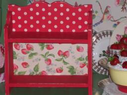 Handcrafted Wooden Shelf Unit Storage Wall Freestanding Cath Kidston Designs Vintage Home Shabby Chic Retro Unique Kitchen Strawberry Spot - thumbnail 1