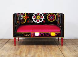 Vintage Suzani Loveseat Thai Hmong & Pink Velvet Upholstery - thumbnail 1