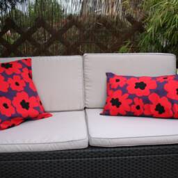 Japanese Fabric Cushion Cover With Big Red Flowers - thumbnail 2