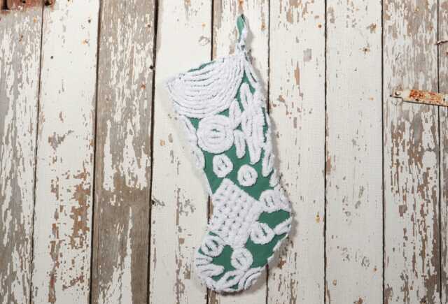 Green & White - Lush & Fluffy Vintage Chenille Christmas Stocking Flower - image 1