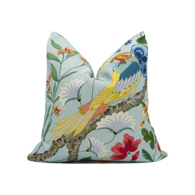 Scalamandre - Botany Bay Sky/Multi Majestic Floral Pheasant Cushion Cover Handmade Throw Pillow Designer Home D??cor - image 1