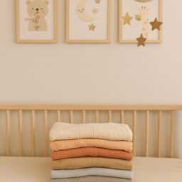 Handmade Muslin Baby Blanket - Christmas Tree Print, Green Swaddle, Holiday Nursery Decor, 80x90 cm - thumbnail 3