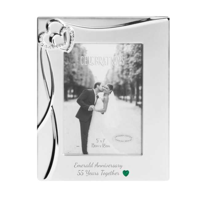 Personalised Emerald Anniversary Silver Plated Photo Frame With Crystal Gem - Gift 55 Years