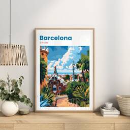Barcelona Travel Print - Poster Park G??ell Wall Art Artwork - thumbnail 3