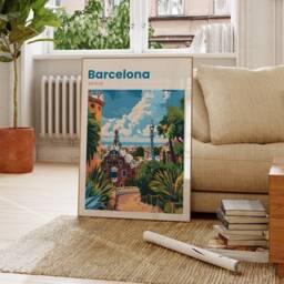 Barcelona Travel Print - Poster Park G??ell Wall Art Artwork - thumbnail 2