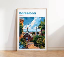 Barcelona Travel Print - Poster Park G??ell Wall Art Artwork - thumbnail 1