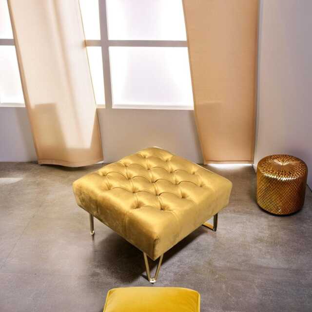 Chesterfield Velvet Ottoman - Gold Legs, Plush Footrest - 60x60x37cm - image 1