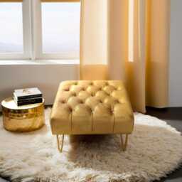 Chesterfield Velvet Ottoman - Gold Legs, Plush Footrest - 60x60x37cm - thumbnail 2
